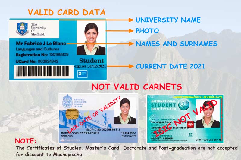 University ID Card Machu Picchu University id card valid to reserve the ticket Machu Picchu