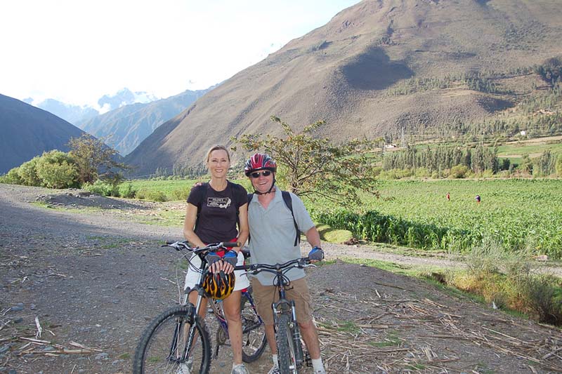 Couple mountain biking