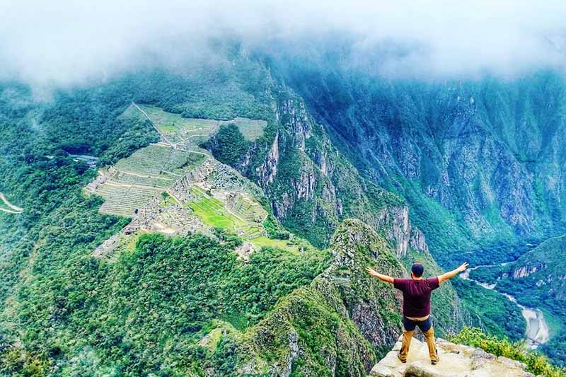View of Machu Picchu from the summit of Huayna Picchu mountain