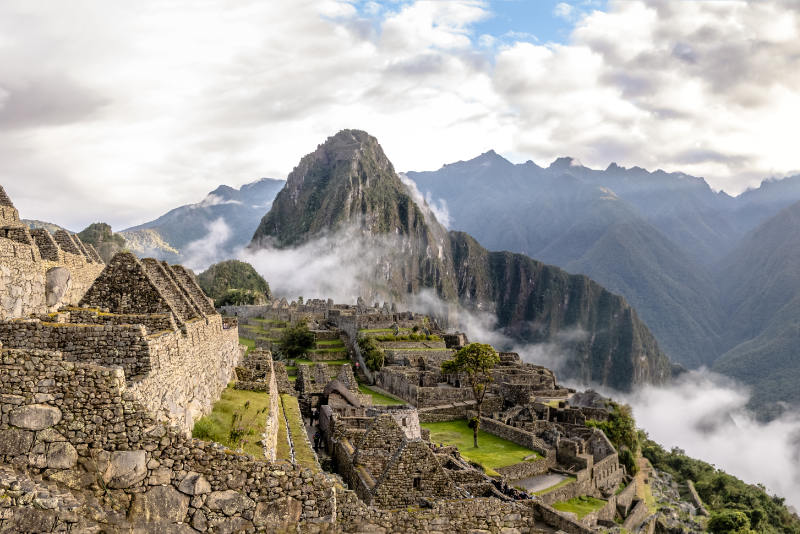 Panoramic view of the Inca ruins of Machu Picchu
