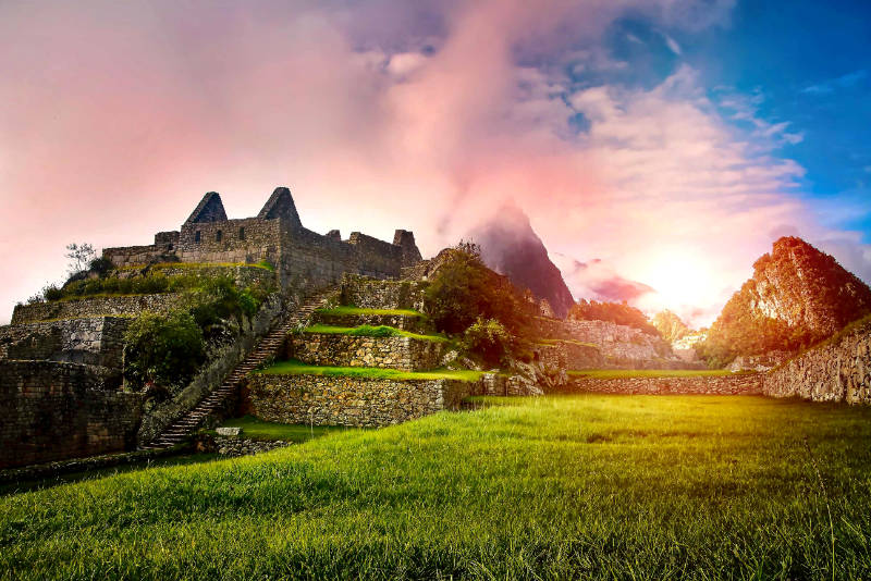 Sunset at the Inca citadel - Machu Picchu