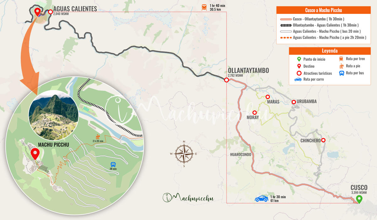 Map to get from Cusco to Aguas Calientes